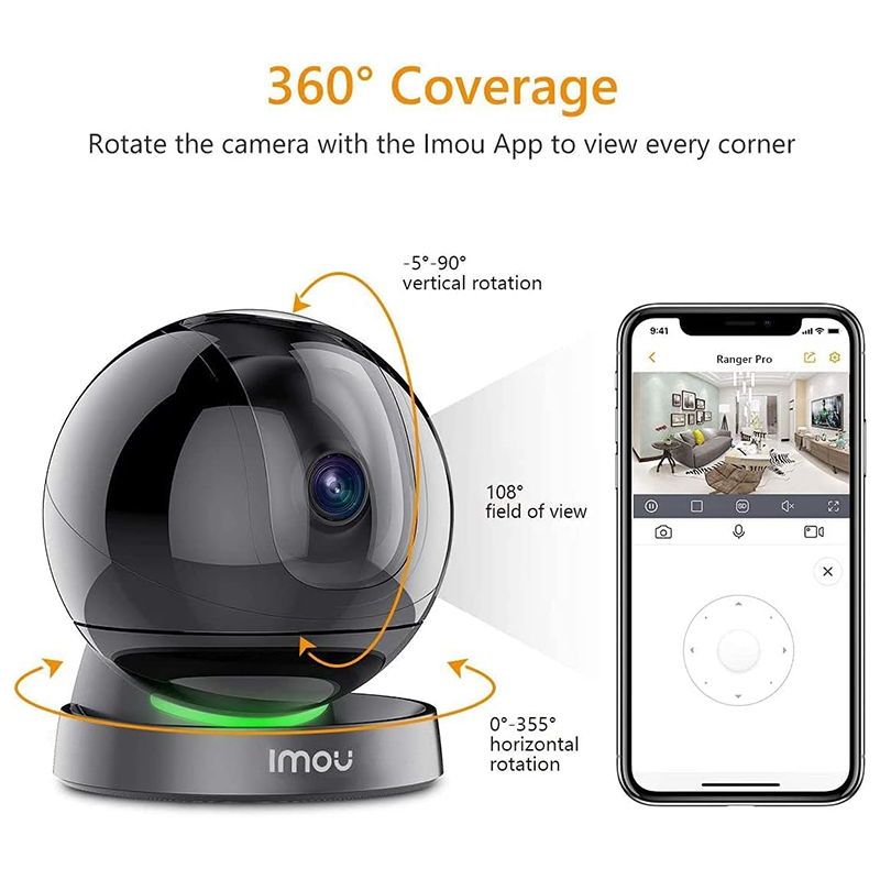 IMOU Smart Security Cam Indoor Wi-Fi 4MP 2K+ Pan and Tilt 360° IPC-A46LN - Black